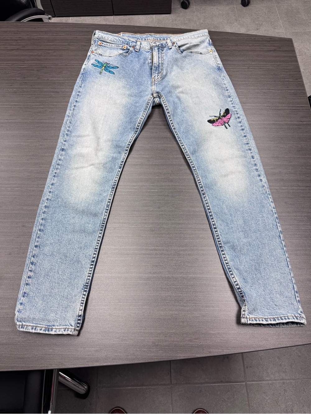 Levi's  Jeans with Pink  Butterfly and Teal Dragonfly Embroidery